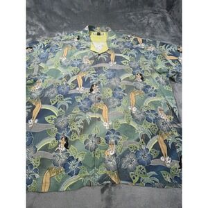 Tommy Bahama Shirt Mens 2XL Hula Girls Hawaiian Floral 100% Silk Button Beach